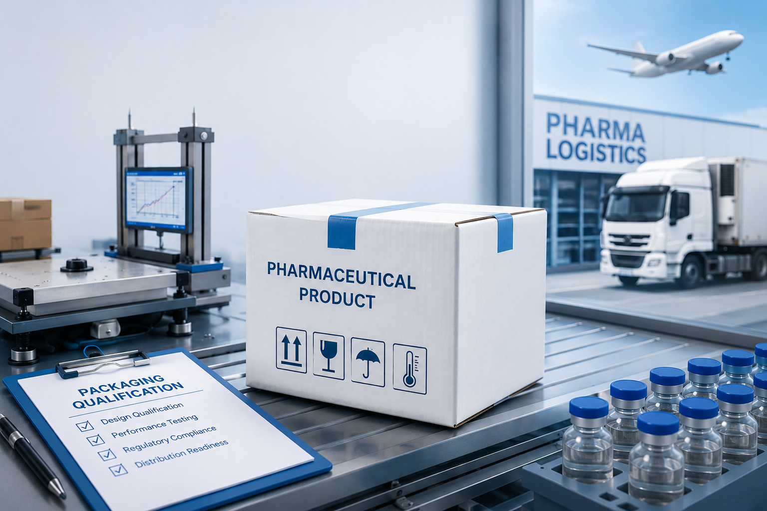 Pharmaceutical packaging qualification process supporting compliant and temperature-controlled logistics.